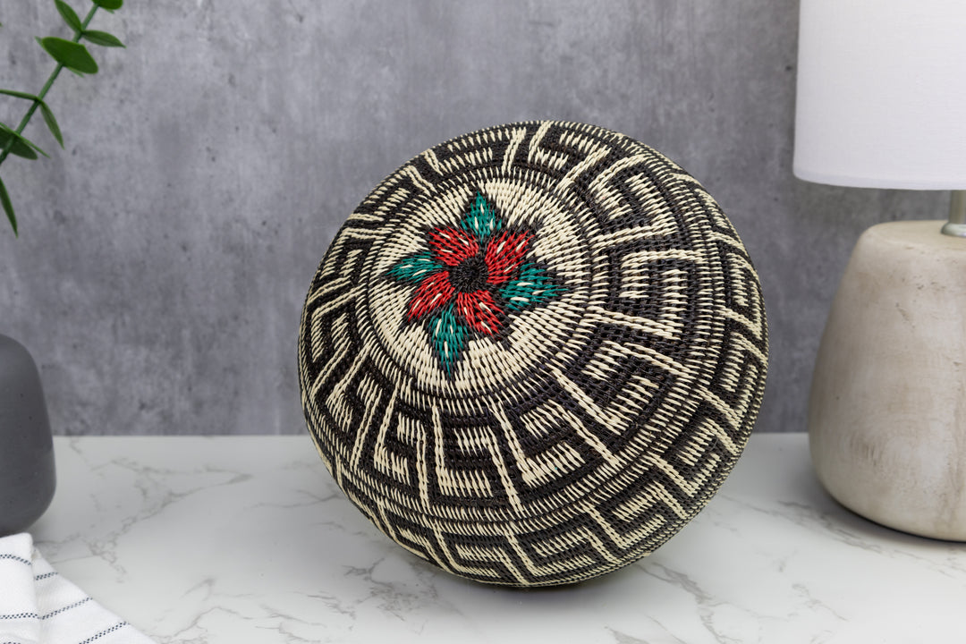 Greek Key Black and White Woven Basket