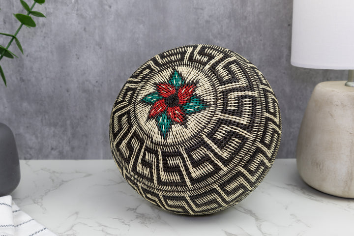 Greek Key Black and White Woven Basket