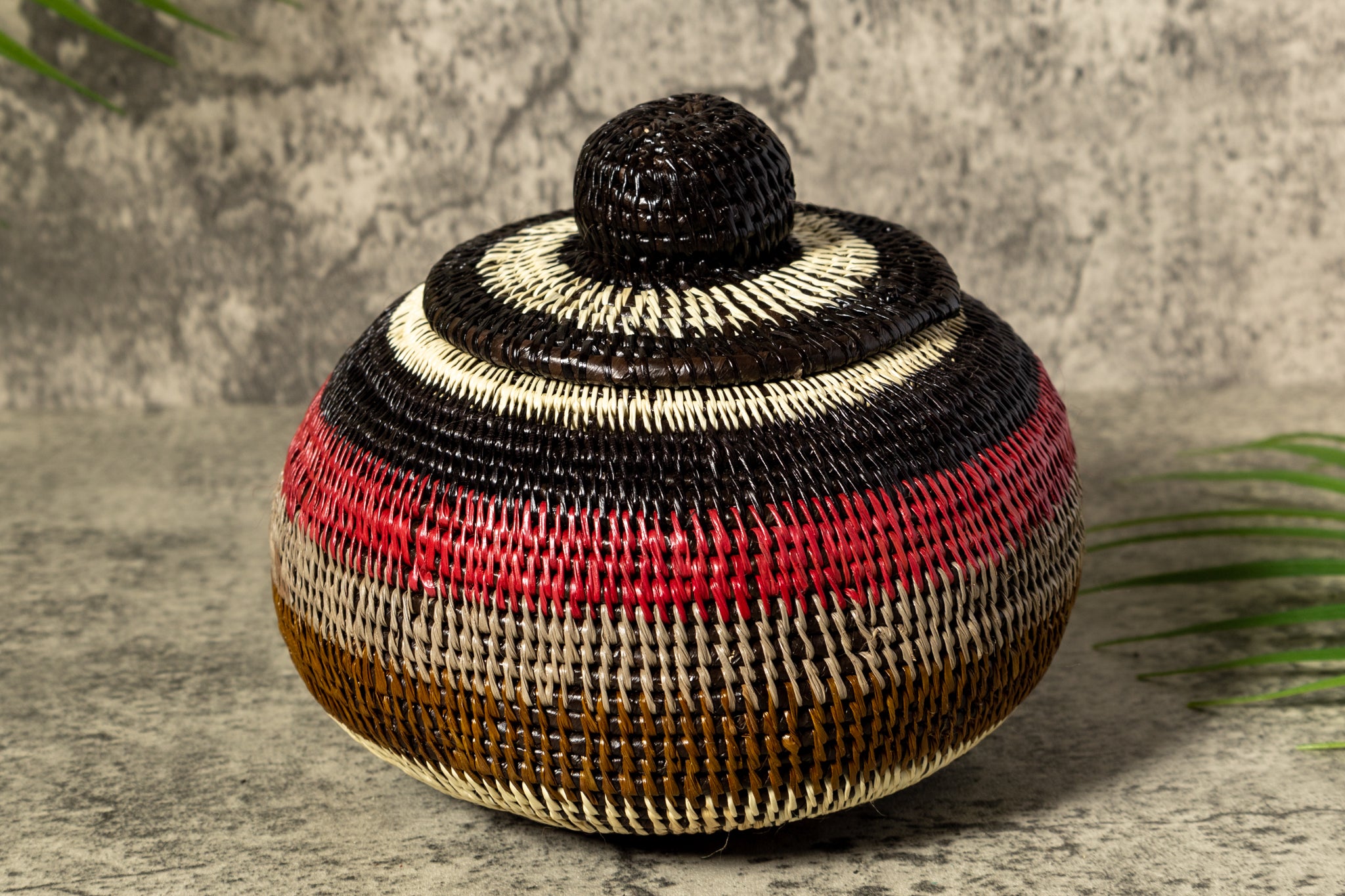 Jungle Rhythm Woven Basket With Top