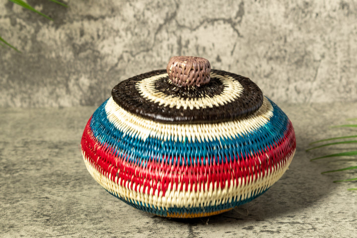 Rainbow Colors Woven Basket With Top