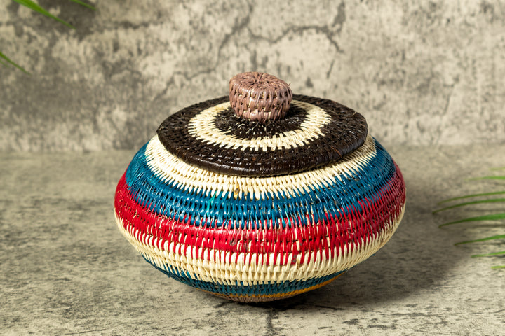 Rainbow Colors Woven Basket With Top