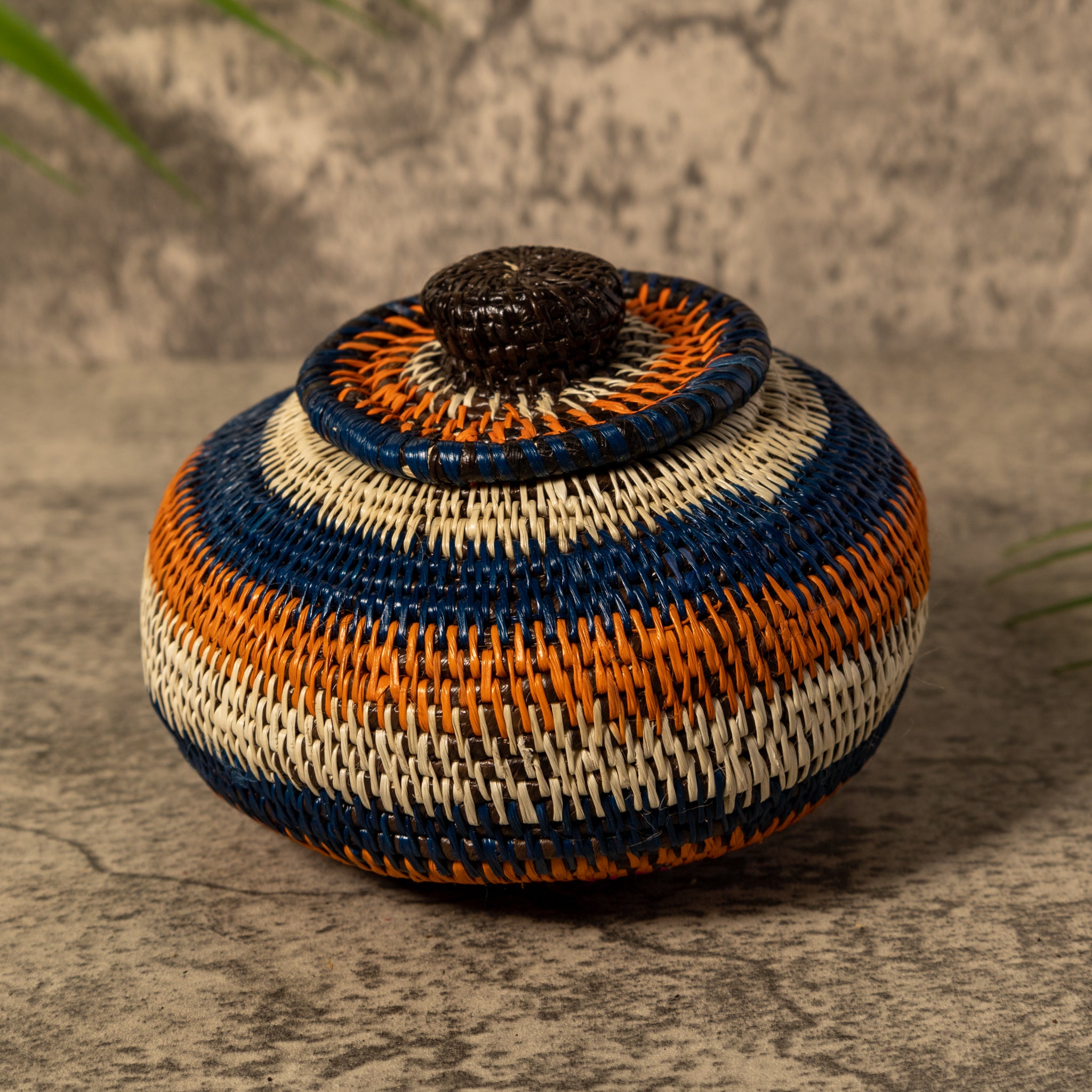 Orange Blue And White Rainforest Basket With Top