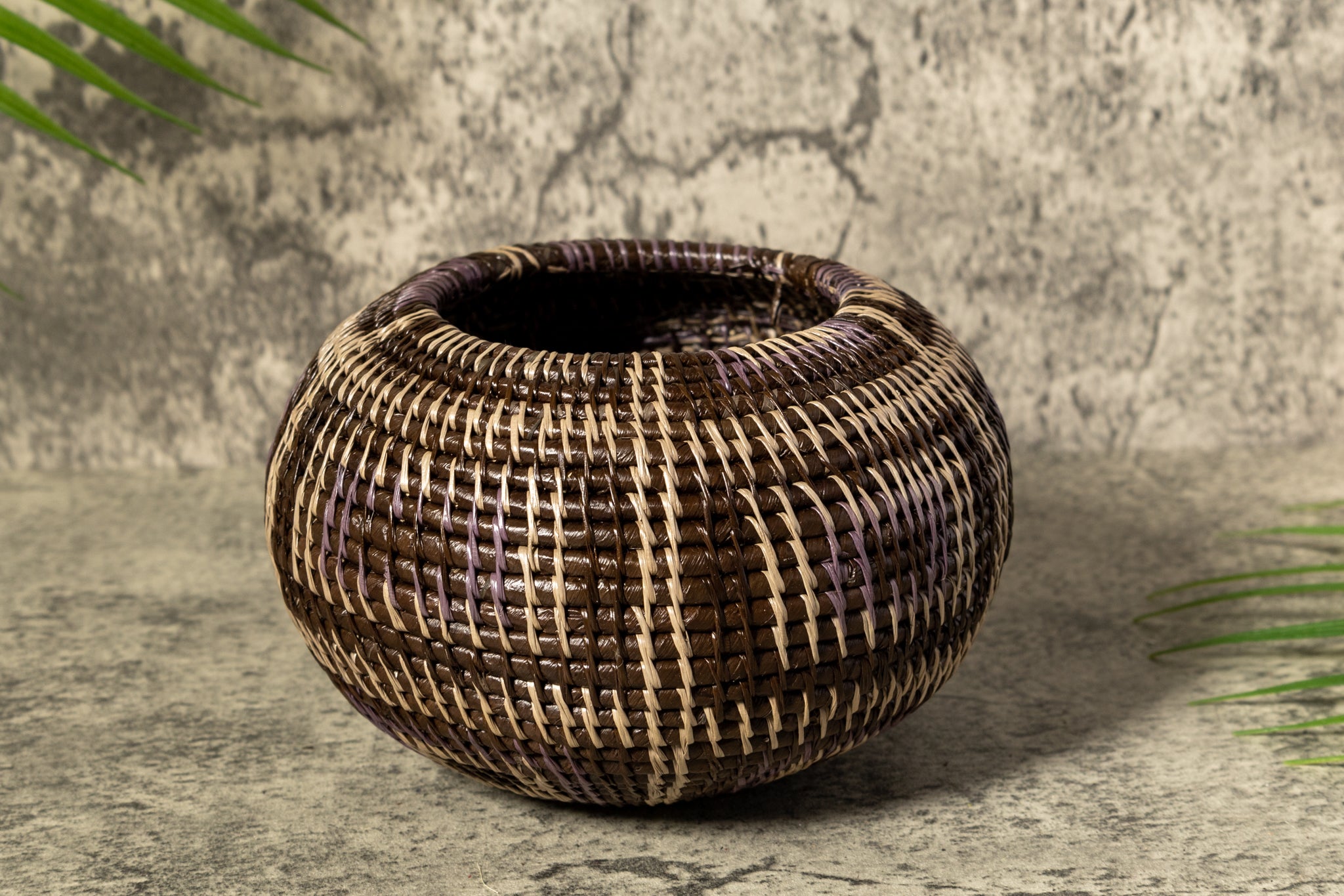 Brown And White Classic Woven Basket With Top