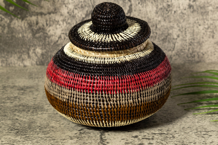 Jungle Rhythm Woven Basket With Top