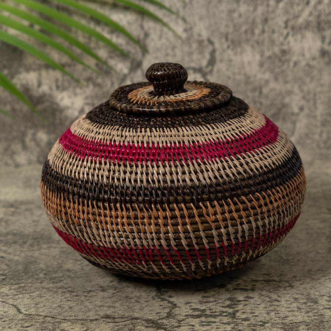 Red Gold Brown And White Rainforest Basket With Top