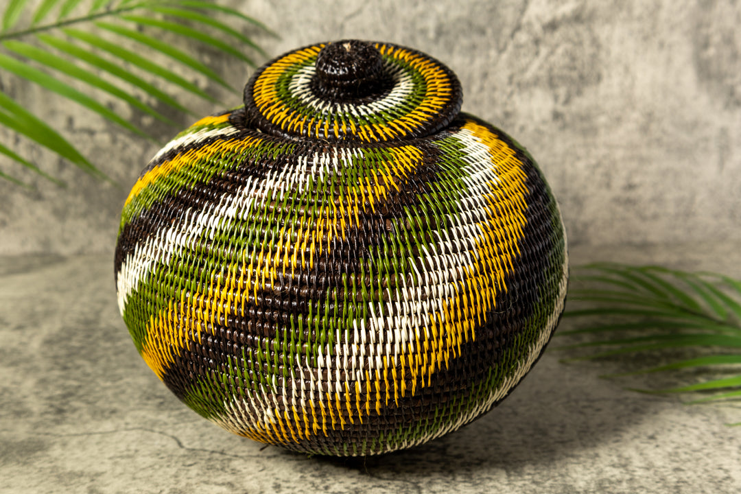 Jungle Rhapsody Woven Basket With Top