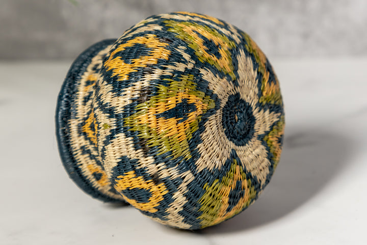 Small Gold Green And Gray Diamond Woven Basket