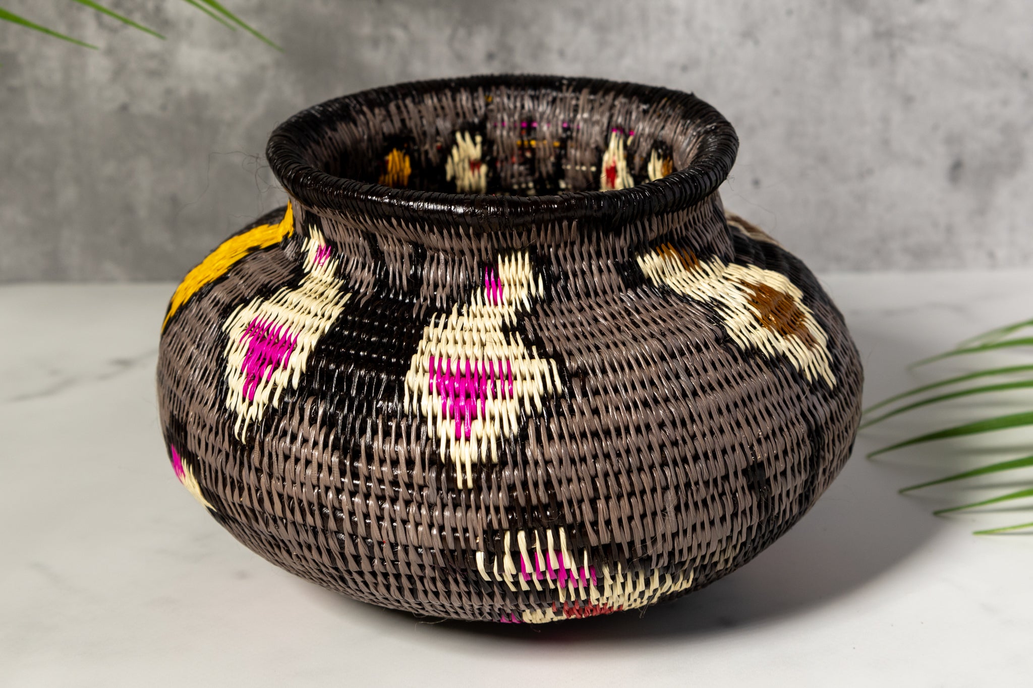 Gray With Multiple Butterflies Woven Basket