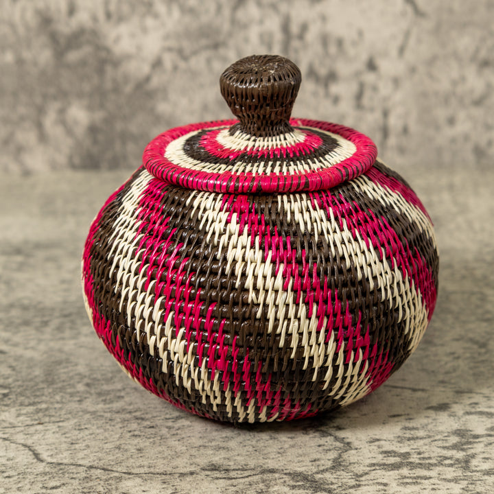 Black Red And White Spiral Rainforest Basket With Top