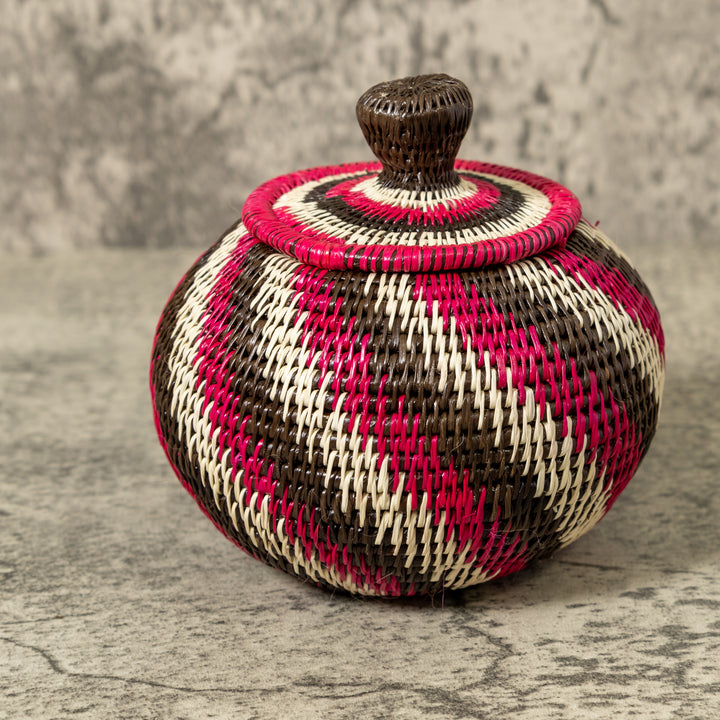 Black Red And White Spiral Rainforest Basket With Top