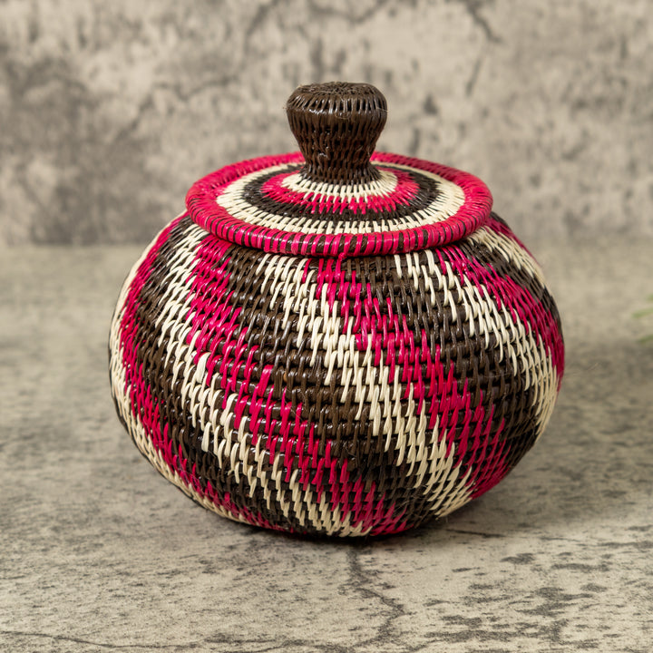 Black Red And White Spiral Rainforest Basket With Top