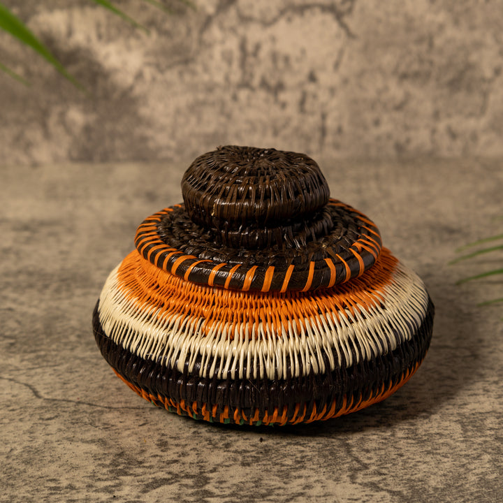 Orange Brown And Green Rainforest Basket With Top