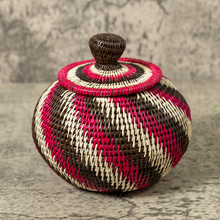 Black Red And White Spiral Rainforest Basket With Top