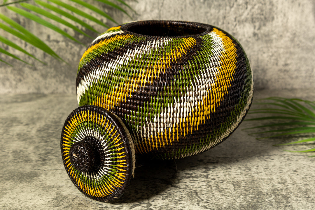 Jungle Rhapsody Woven Basket With Top