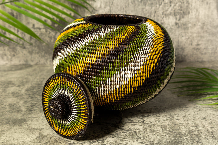 Jungle Rhapsody Woven Basket With Top