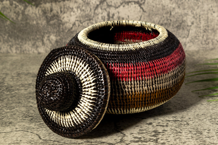 Jungle Rhythm Woven Basket With Top