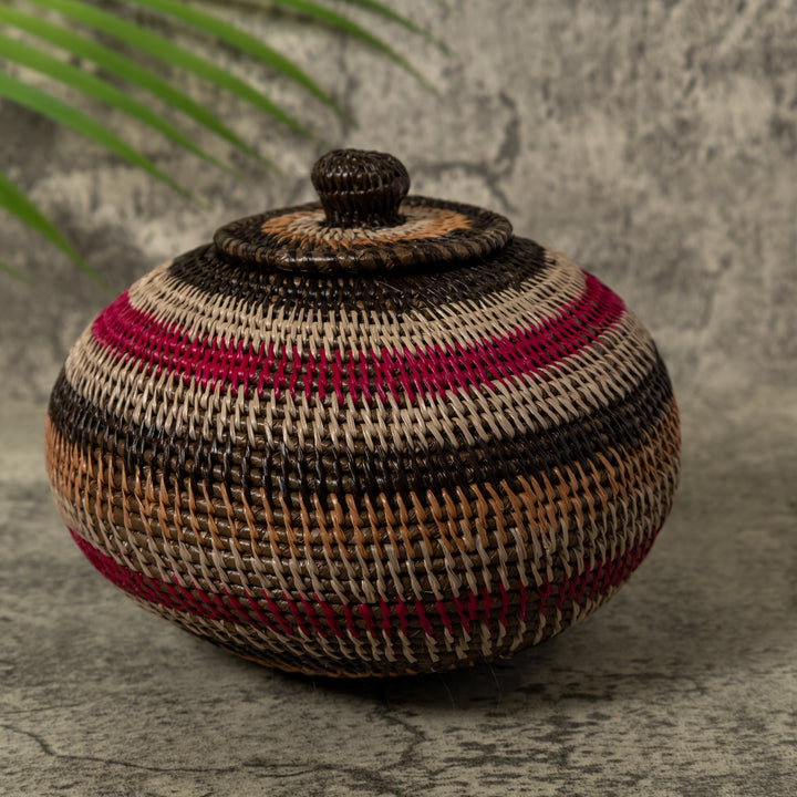 Red Gold Brown And White Rainforest Basket With Top