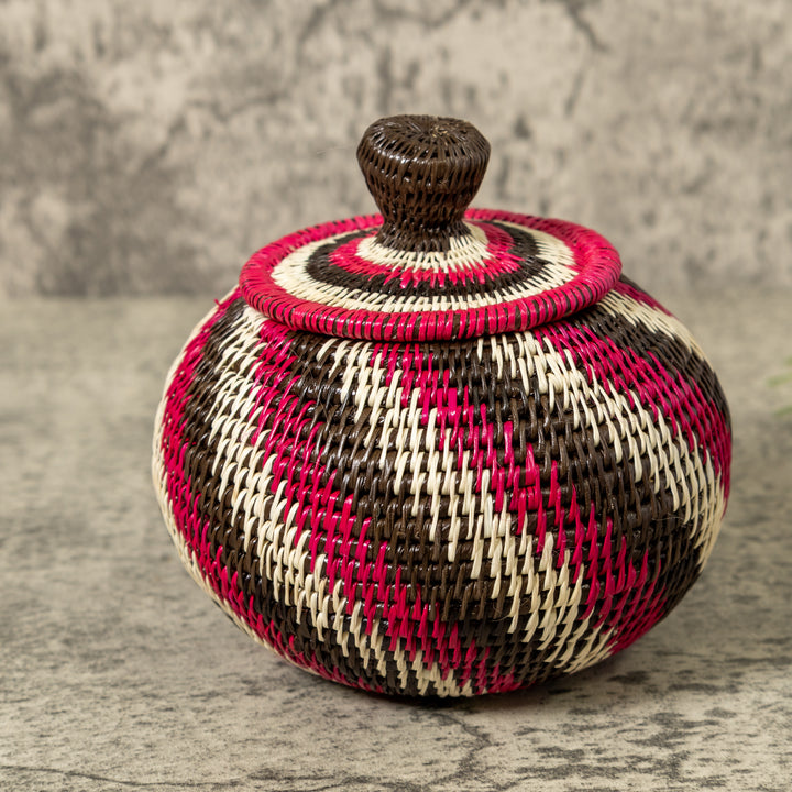 Black Red And White Spiral Rainforest Basket With Top