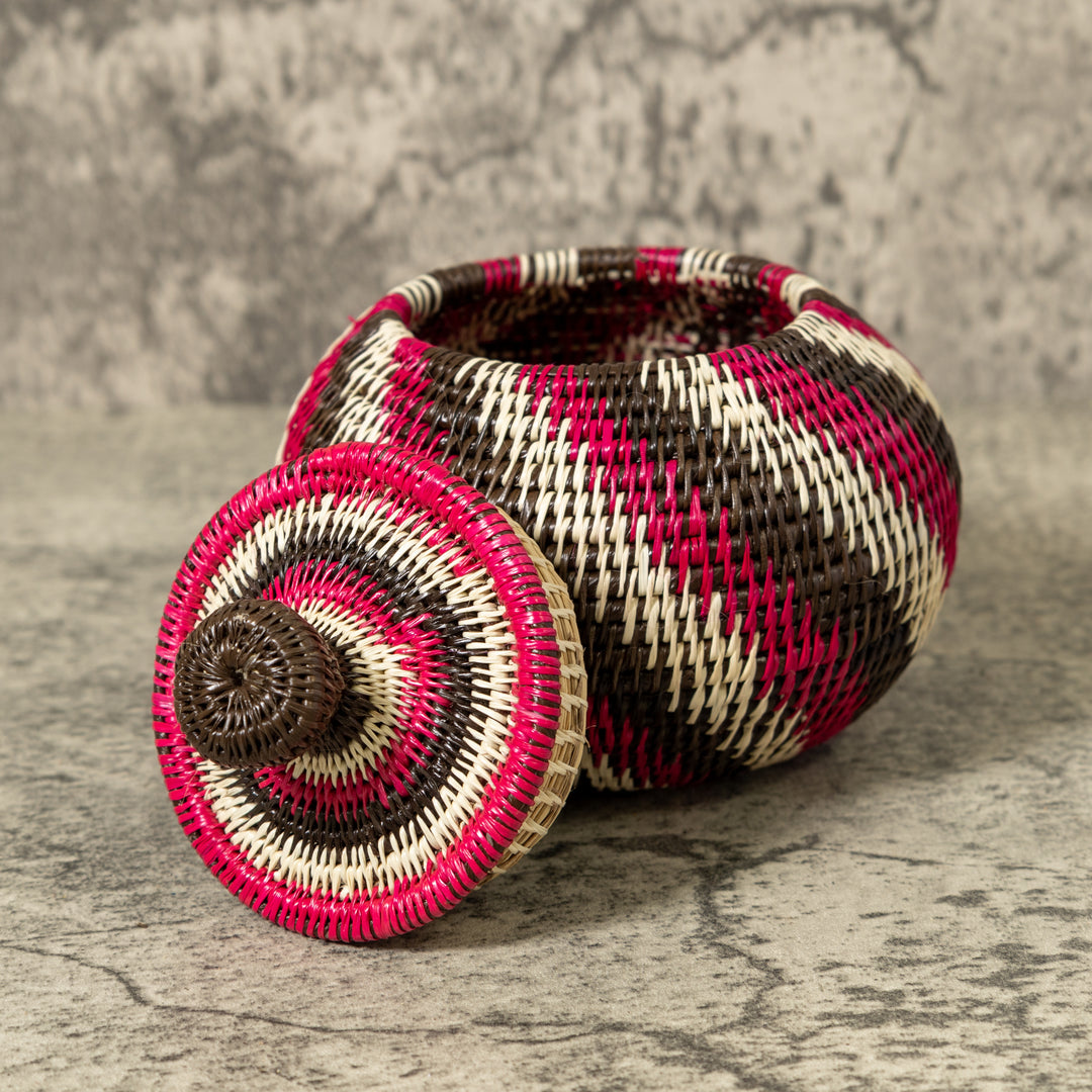Black Red And White Spiral Rainforest Basket With Top
