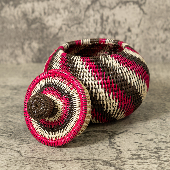 Black Red And White Spiral Rainforest Basket With Top