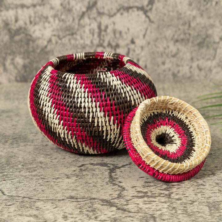 Black Red And White Spiral Rainforest Basket With Top