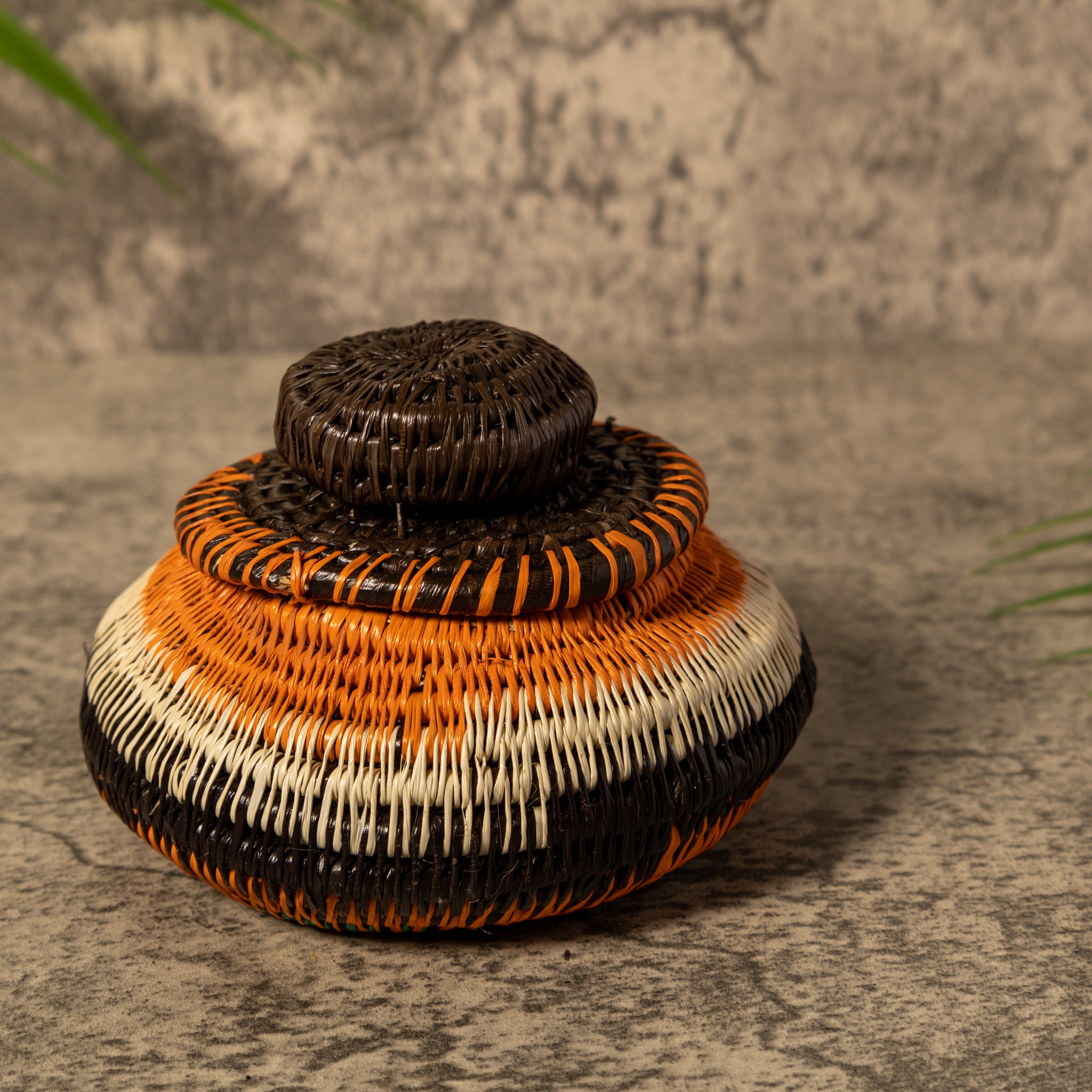 Orange Brown And Green Rainforest Basket With Top