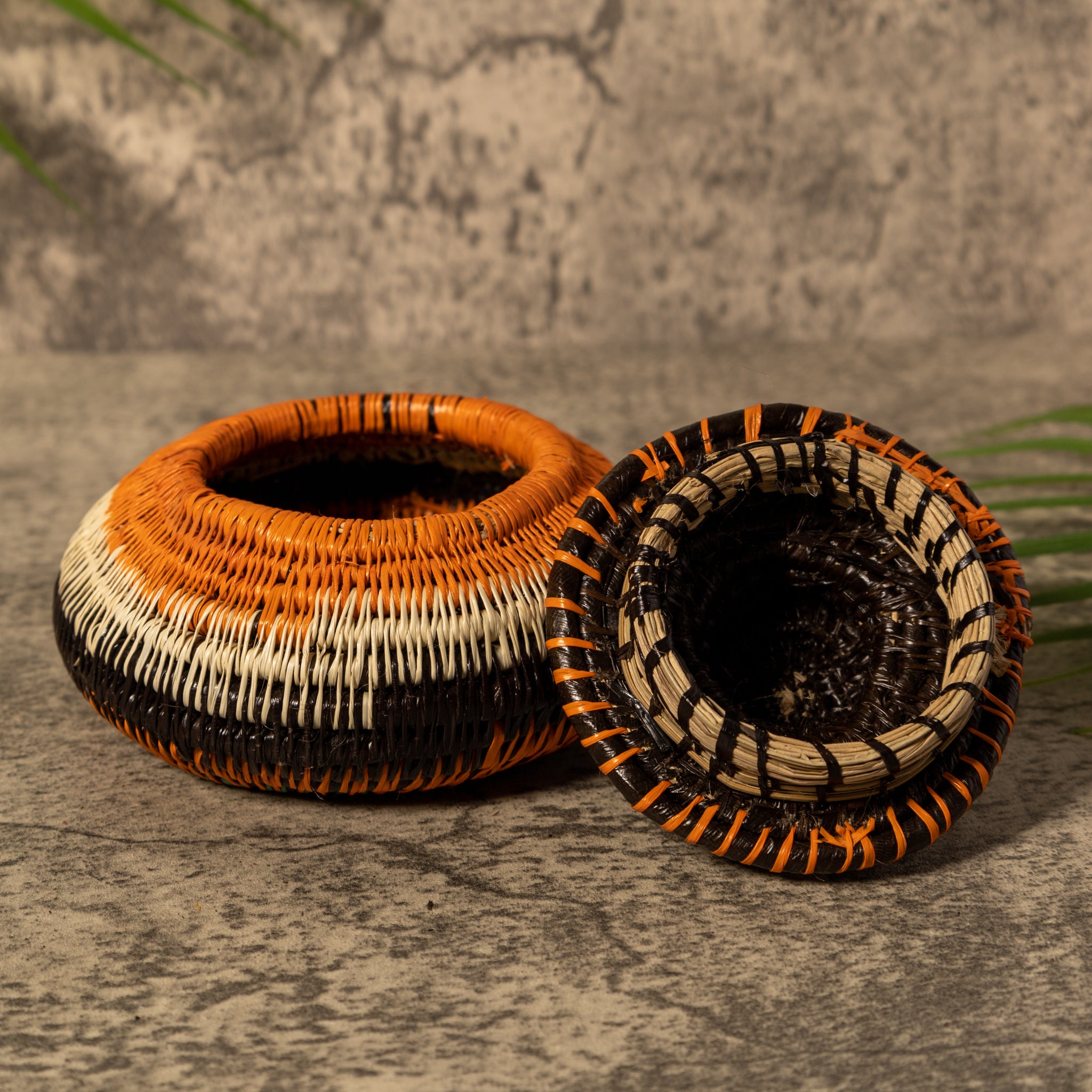 Orange Brown And Green Rainforest Basket With Top