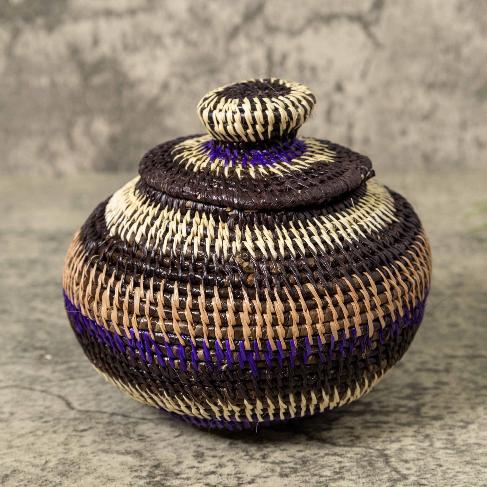 Brown Tan And Purple Rainforest Basket With Top