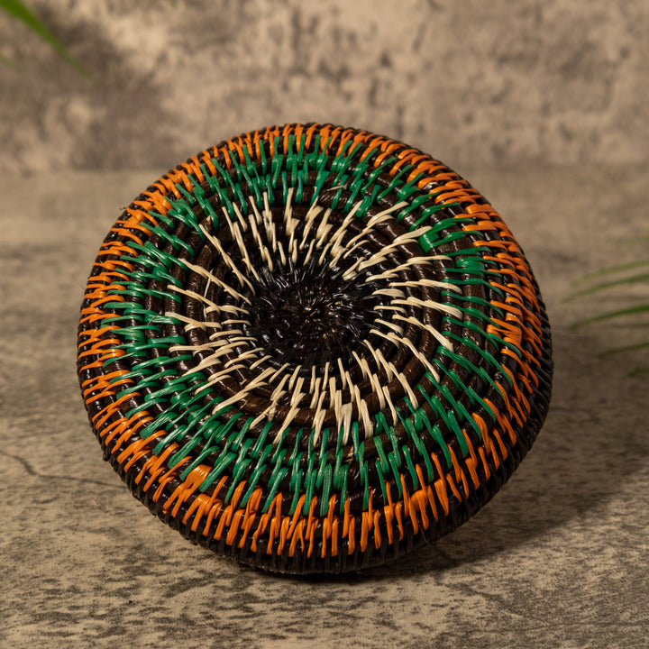 Orange Brown And Green Rainforest Basket With Top