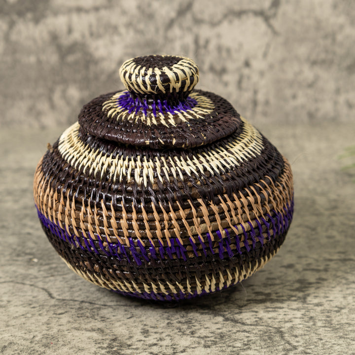 Brown Tan And Purple Rainforest Basket With Top
