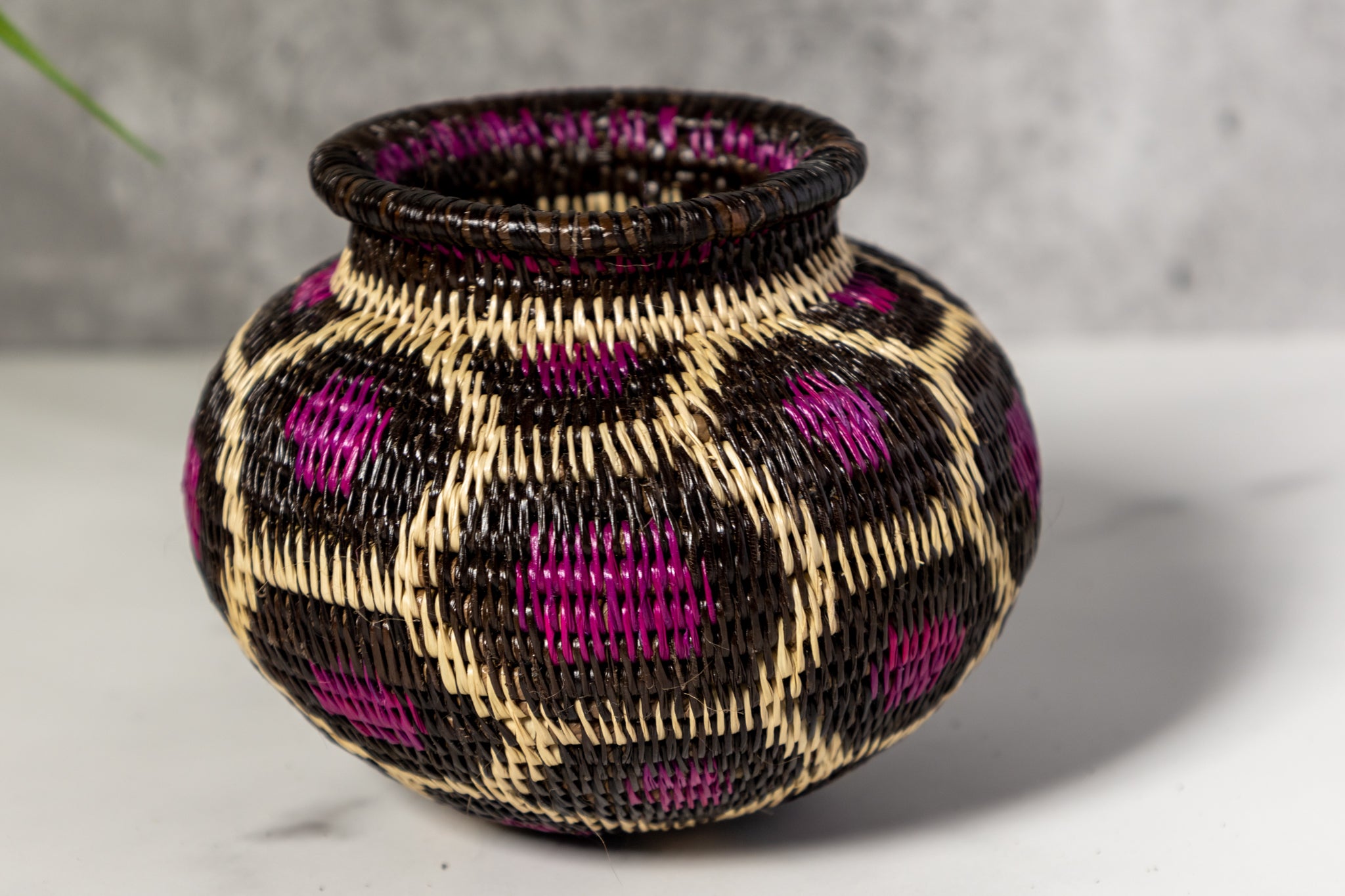 Purple White And Black Woven Basket