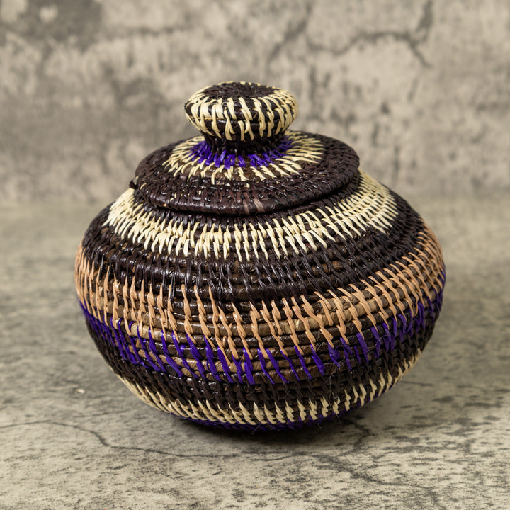 Brown Tan And Purple Rainforest Basket With Top
