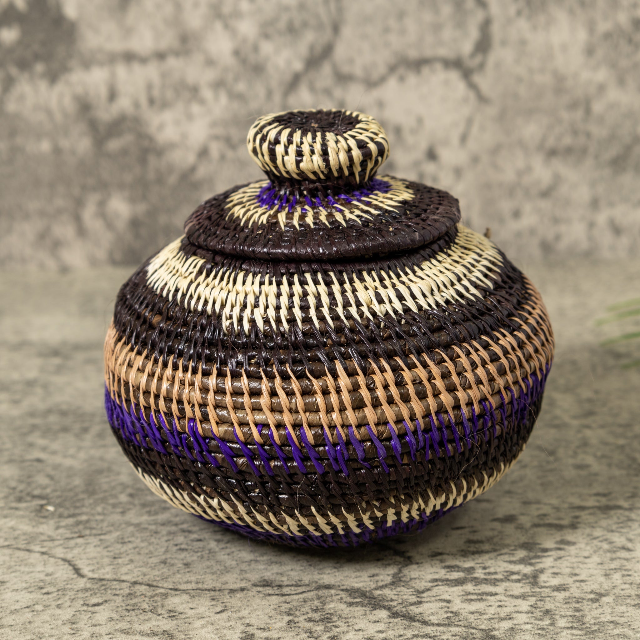 Brown Tan And Purple Rainforest Basket With Top