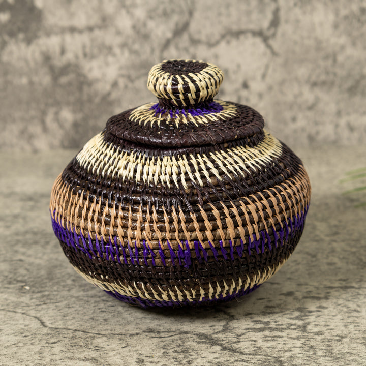 Brown Tan And Purple Rainforest Basket With Top