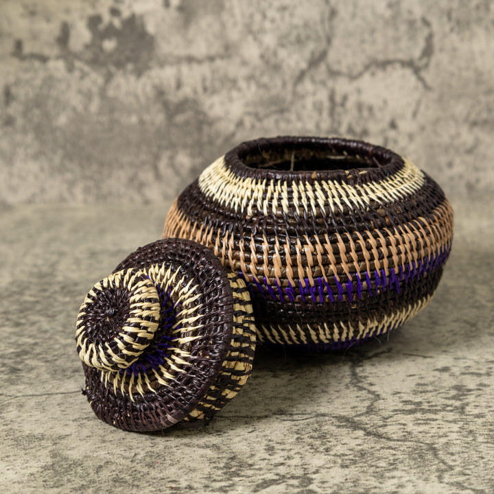 Brown Tan And Purple Rainforest Basket With Top