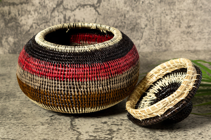Jungle Rhythm Woven Basket With Top
