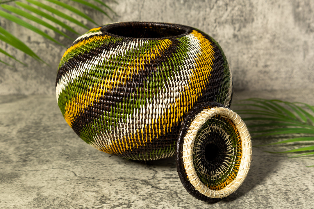 Jungle Rhapsody Woven Basket With Top