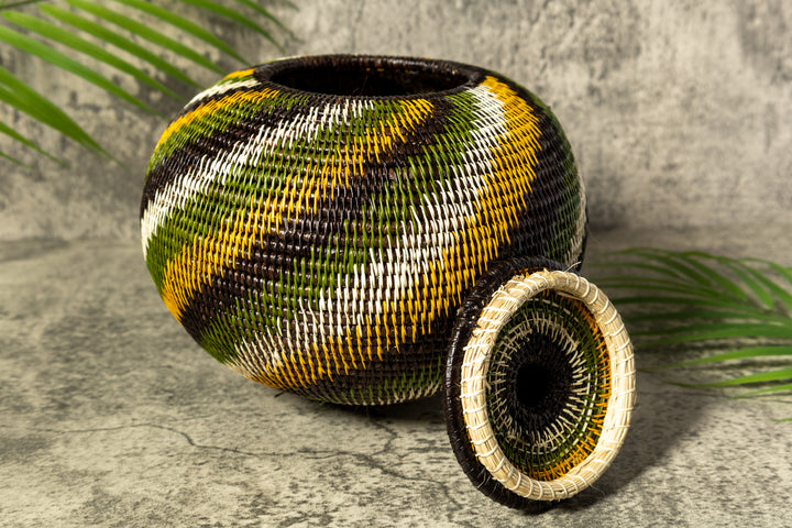 Jungle Rhapsody Woven Basket With Top