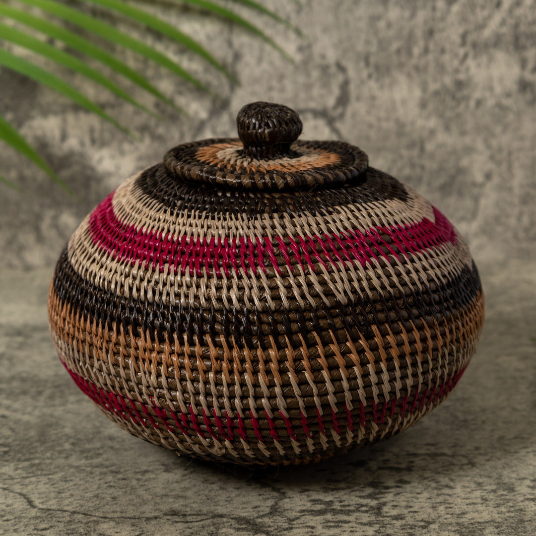Red Gold Brown And White Rainforest Basket With Top