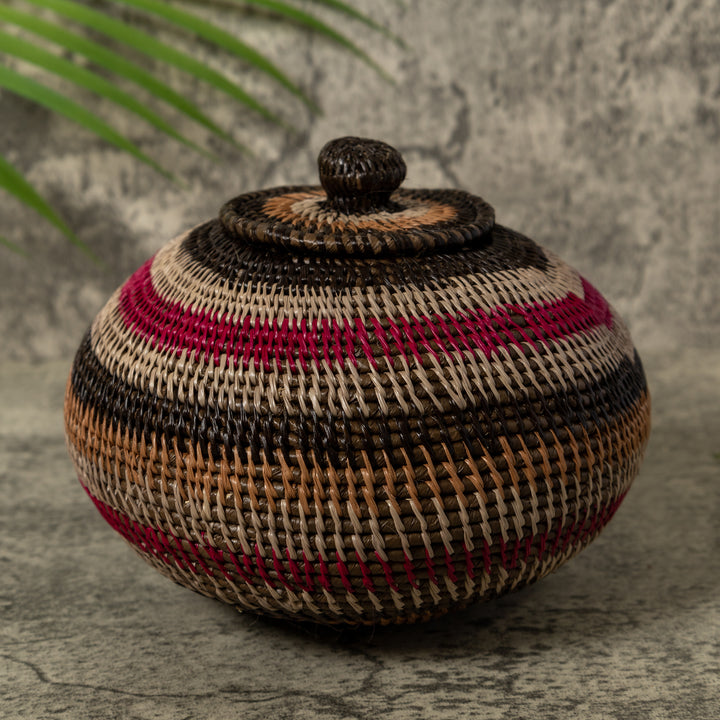 Red Gold Brown And White Rainforest Basket With Top