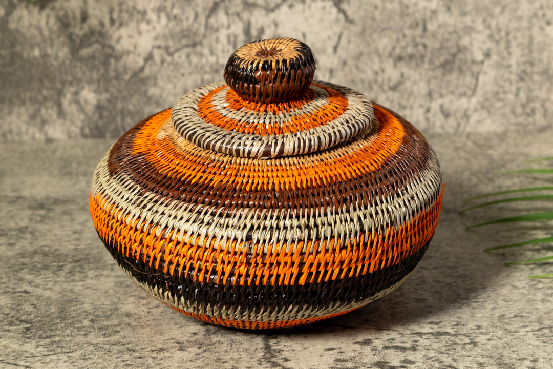 Orange Forest Fantasy Woven Basket With Top