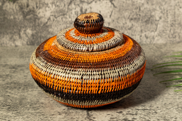 Orange Forest Fantasy Woven Basket With Top