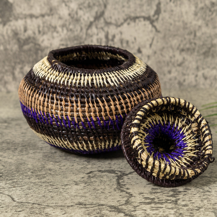 Brown Tan And Purple Rainforest Basket With Top