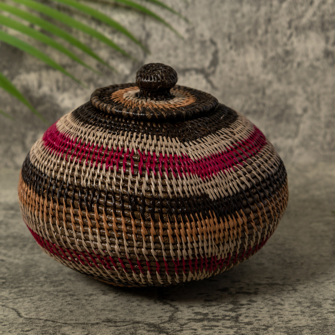 Red Gold Brown And White Rainforest Basket With Top
