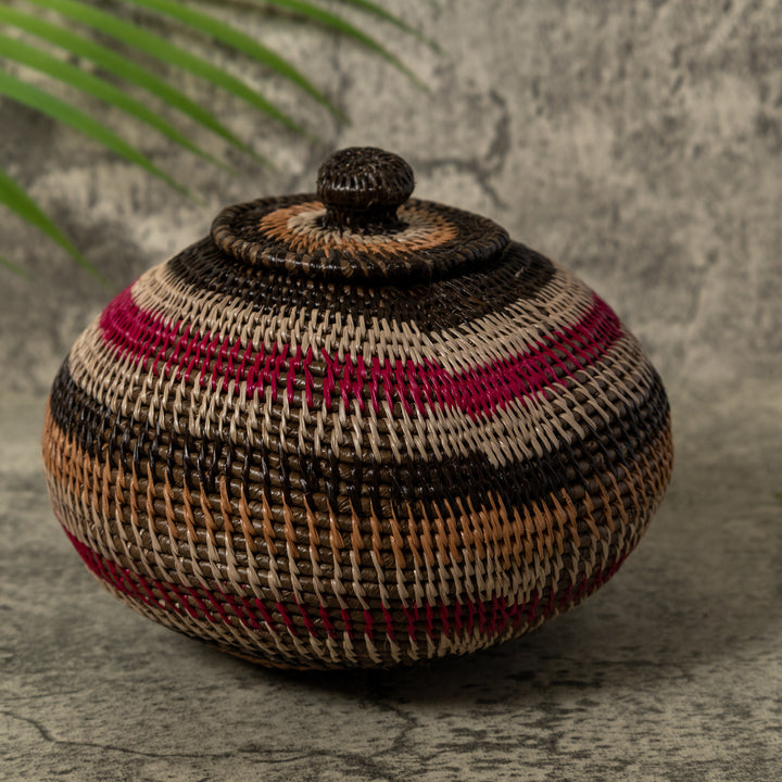 Red Gold Brown And White Rainforest Basket With Top