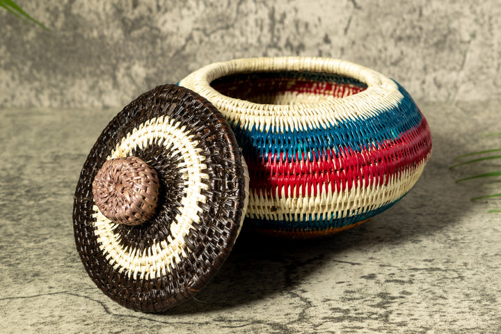 Rainbow Colors Woven Basket With Top