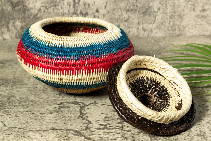 Rainbow Colors Woven Basket With Top