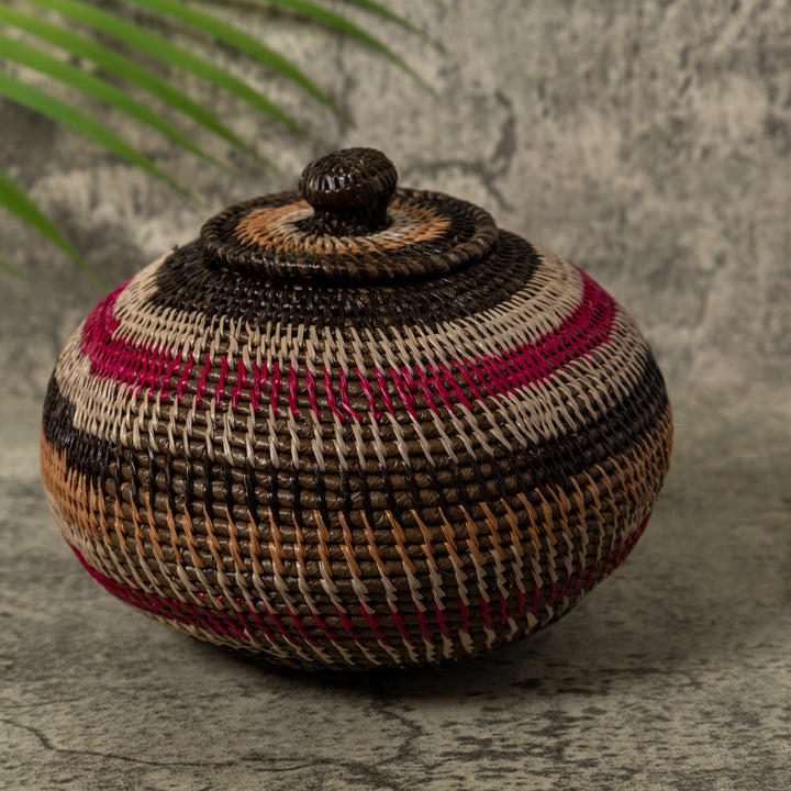 Red Gold Brown And White Rainforest Basket With Top