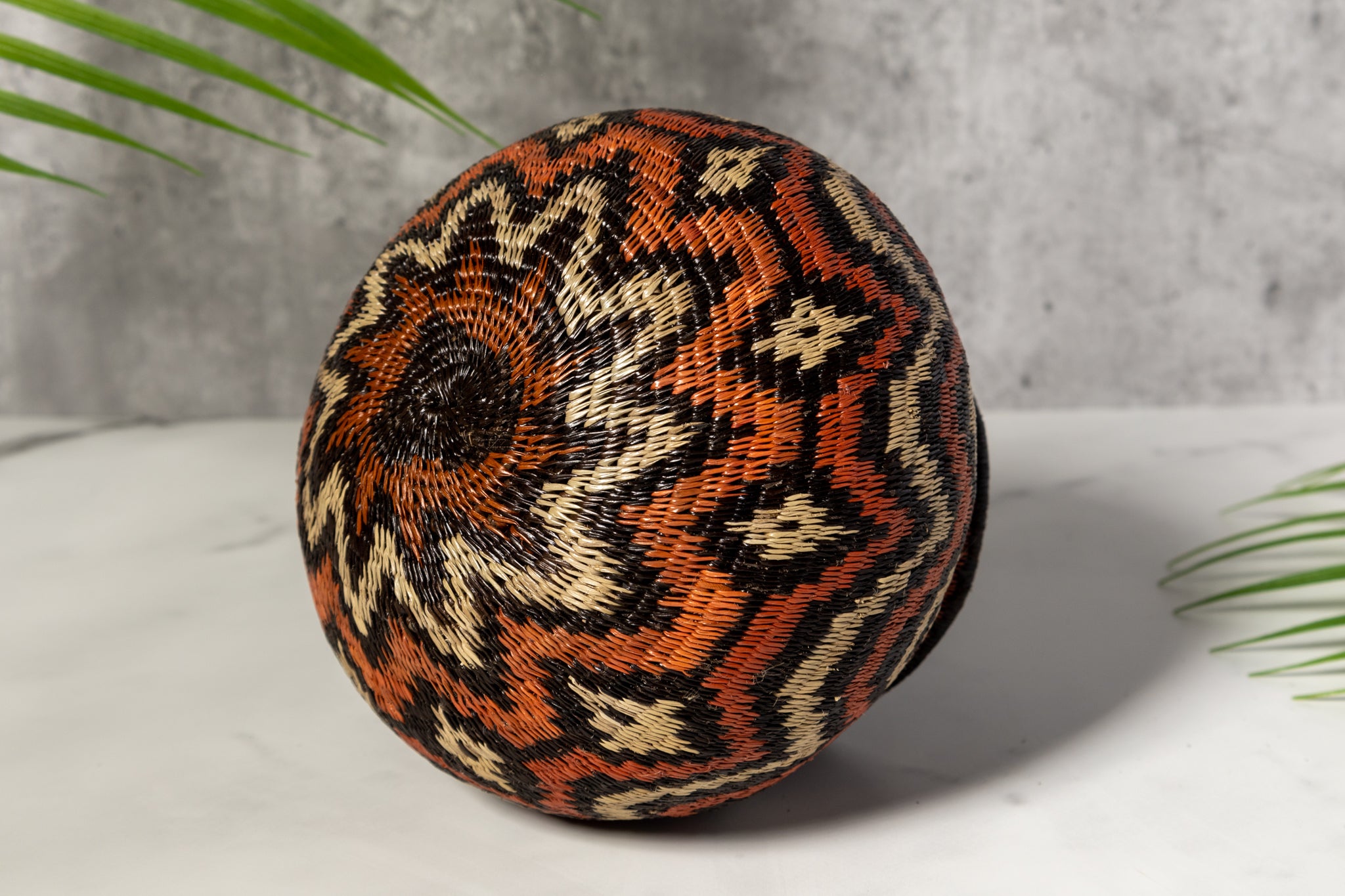 Orange Black And White Angry Waves Woven Basket