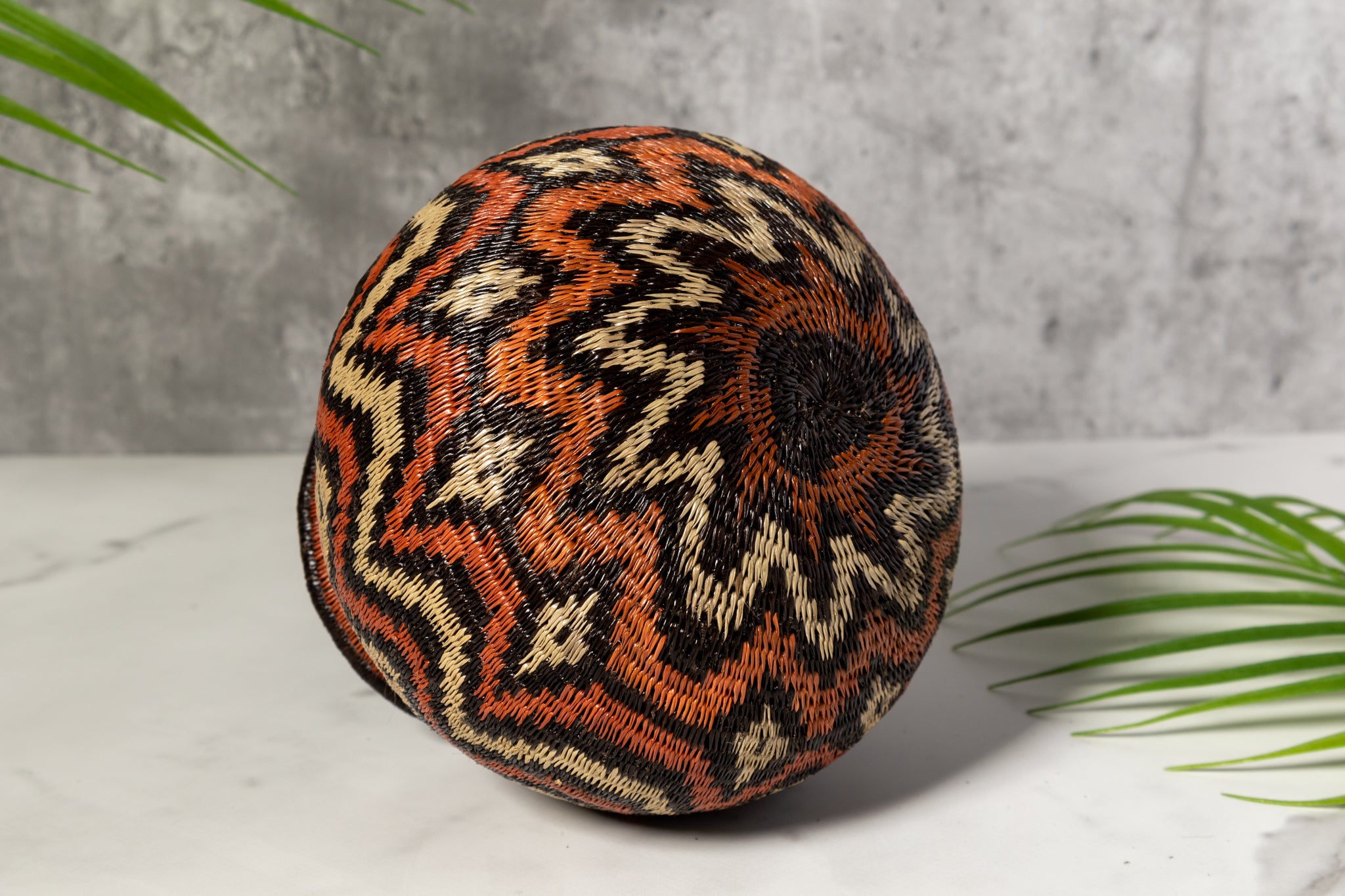 Orange Black And White Angry Waves Woven Basket